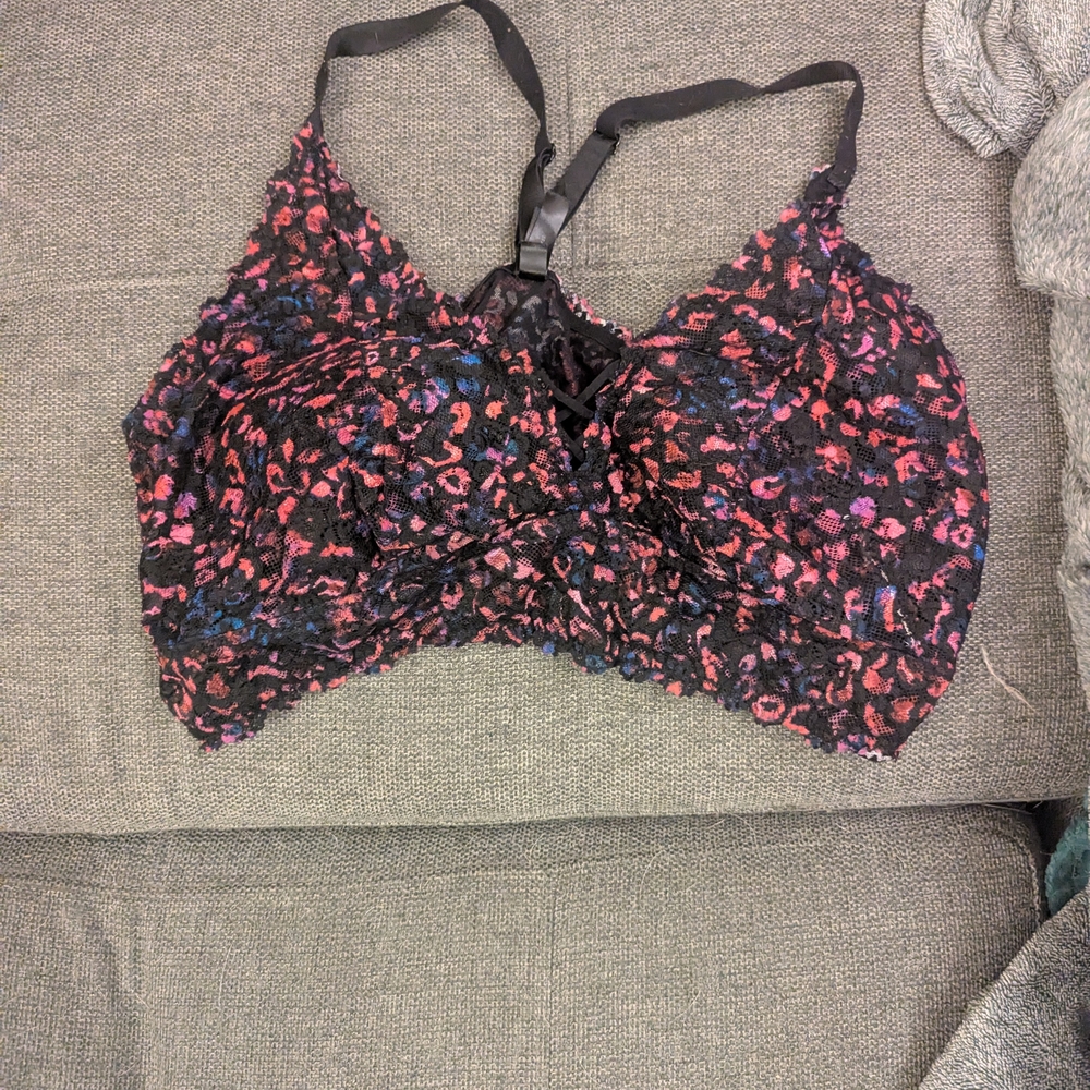 Torrid Black and Pink Speckled Bralette Wireless Comfort